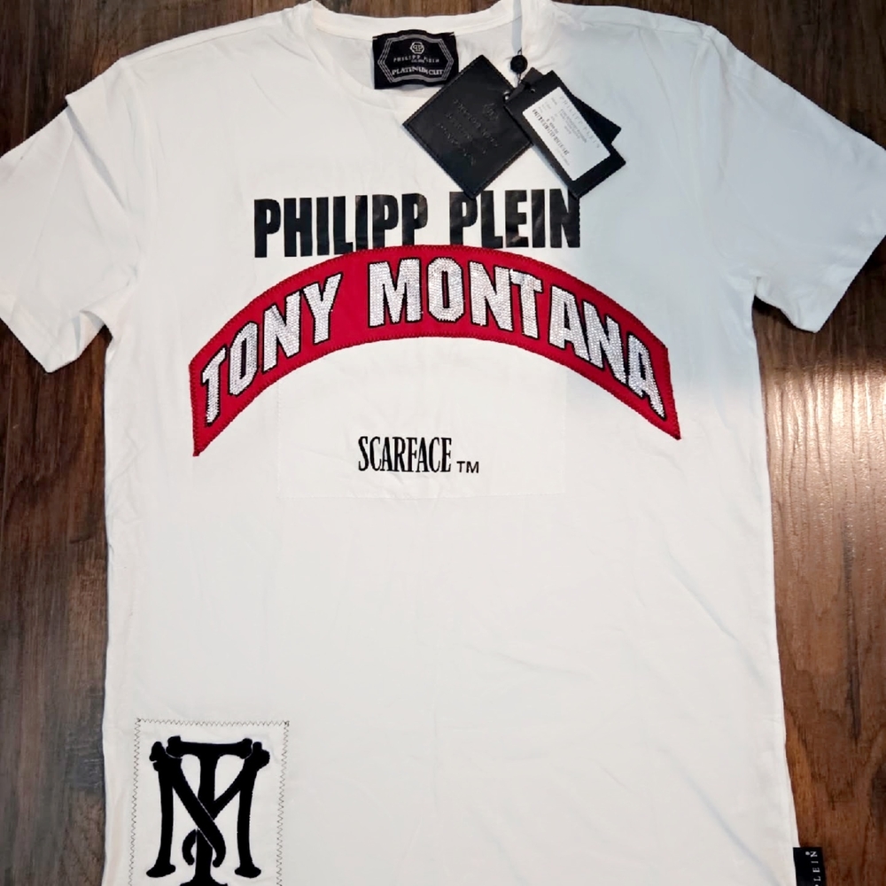 Philipp Plein White Tee with Red and Black Accents